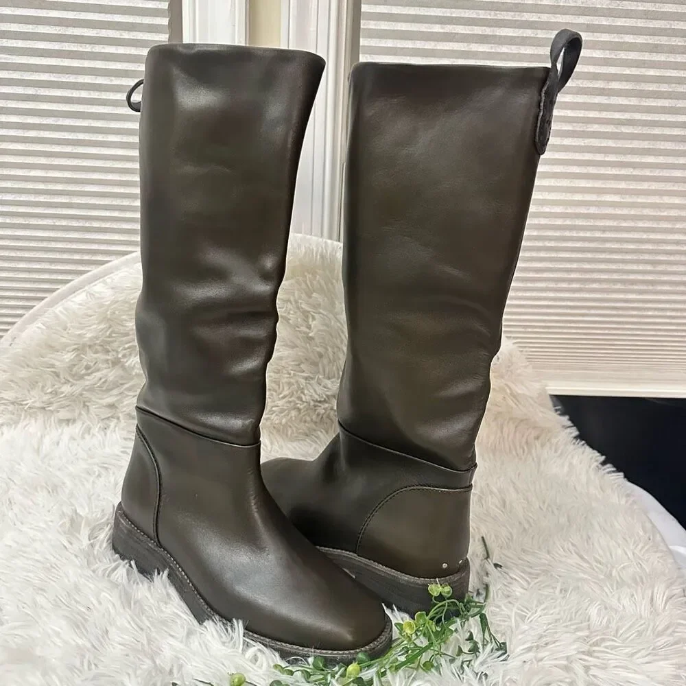 Free People We The Free‎ Townes Fold Down Boots Olive Leather szEu 37.5/US 7 New